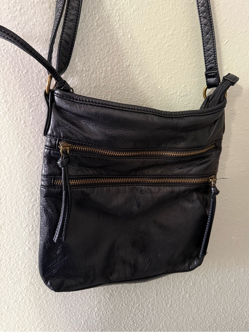 Bueno Black Multi-Zipper Crossbody Shoulder Bag Gold Hardware